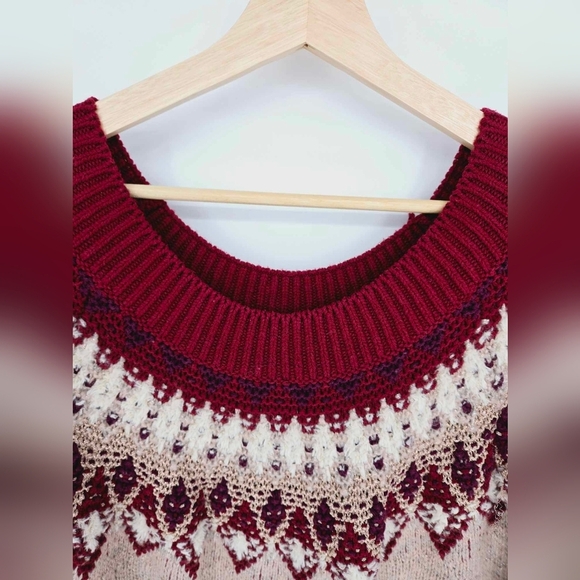 Express Fair Isle Drop Sleeve Mauve Maroon Sweater Medium - Picture 7 of 10